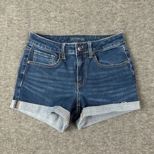 Aeropostale Jean Shorts Women's‎ 4 Flex Effects High Waisted Midi Cuffed Hem